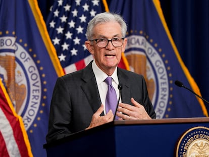 El presidente de la Reserva Federal de Estados Unidos, Jerome Powell, durante la rueda de prensa del pasado 20 de marzo.